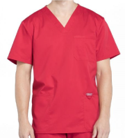 Men's Red Scrub Top w/ Chest & Patch Pockets